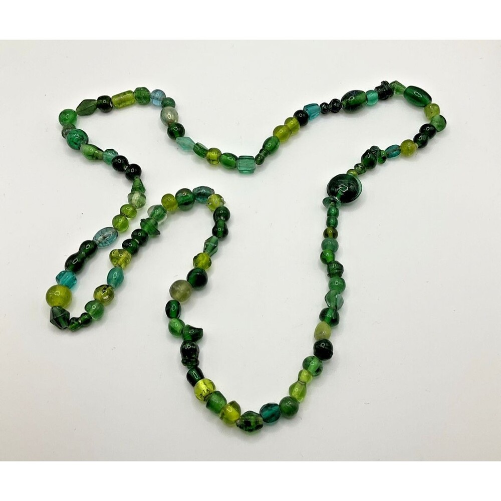 Green Glass Art Bead Necklace Beaded Fashion Jewelry